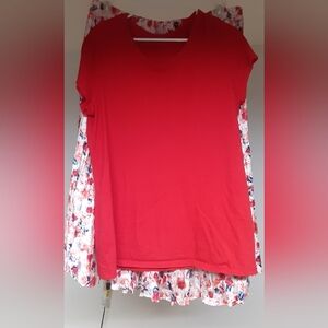 Red V-Neck Women's Top XL With Floral Skirt